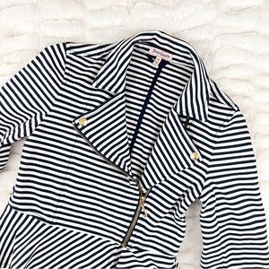 Juicy Couture girls navy blue white stripe zip peplum blazer jacket - Size XL